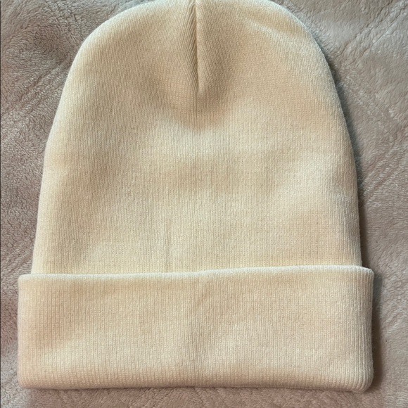 Cream Beanie with Embroidered Text - Picture 2 of 5